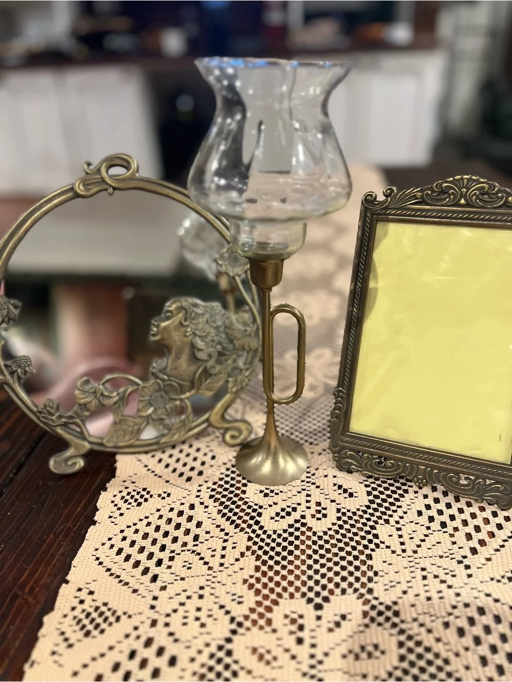 Antique-Style Brass Decorative Mirror with Floral Relief - Brass Finish